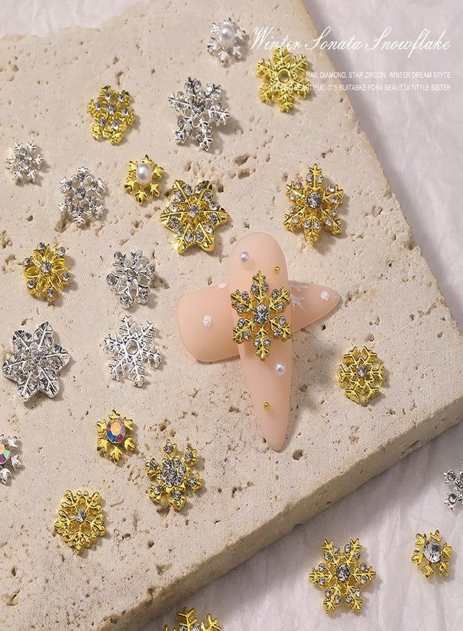 مجموعة زينة أظافر لعيد الميلاد، ٢٠ قطعة من زينة ندفات الثلج الفنية باللونين الذهبي والفضي مع تصميم ماسي، مجوهرات شتوية لعيد الميلاد للنساء والفتيات، أطراف أظافر يمكنكِ صنعها بنفسكِ لتزيين أظافركِ في عيد الميلاد - Image 4